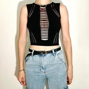 iets frans... stretchy lattice front tank top